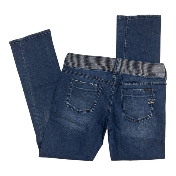 Seven7 Dark Wash Jeans Relaxed Fit Silver Ribbed Waistband High Waist Pants - Picture 3 of 6